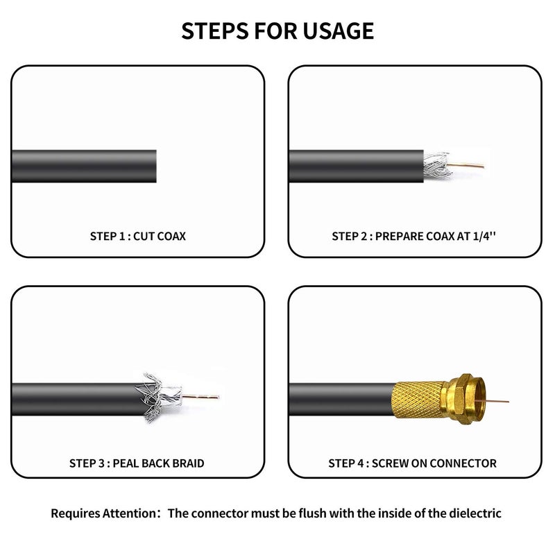 Young4us F Type Connector Kit for Coaxial Cable Extension/Repair, 8 Pcs RG6 Plug Connector and 4 Pcs Female Extended Connectors for Satellite TV Aerial Sky Virgin NTL Coaxial Cable, Pack of 12 - Image 5